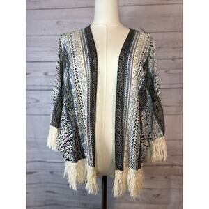 Boho Tribal Fringe Cardigan Kimono One Size 100% Viscose